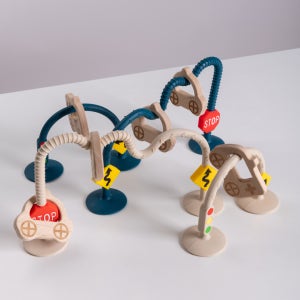 젬베베 흡착장난감 요리조리 트래픽 플레이 실리콘 장난감 원목 자동차 고리