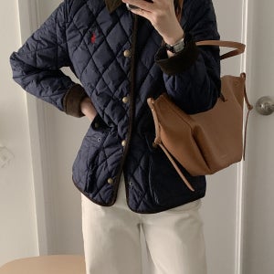 폴로 랄프로렌 여성 보이즈 코듀로이 라이닝 네이비 퀼팅 경량 후드 패딩 자켓