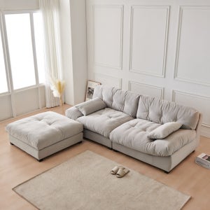 동서가구 구름 구스 패브릭 워셔블 아쿠아텍스 모듈 소파 스툴포함, 그레이, 3.5인용