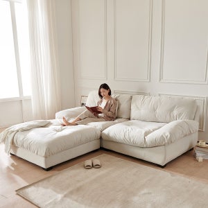 동서가구 구름 구스 패브릭 워셔블 아쿠아텍스 모듈 소파 스툴포함, 아이보리, 3.5인용
