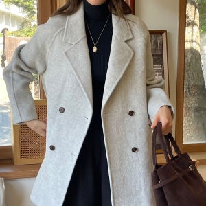 루즈핏 테일러드 더블 모직 나그랑 울코트 카라 여성 겨울코트 여자 롱 코트