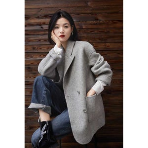 울 더블 자켓 코트 프렌치 오피스 패션 출근룩 데일리 글레이셔 그레이 M
