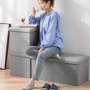 접이식 패브릭 수납 스툴 간이 벤치 화장대 보조 의자