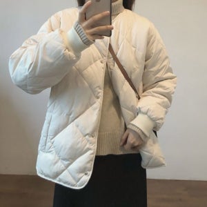 여성 노카라 퀄팅 경량 얇은 패딩 점퍼 이너 방한 보온 사무실 따뜻한 아우터 하프 잠바