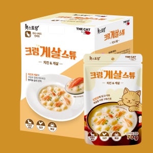 캣스토랑 크림밀크 고양이 습식 파우치 간식 닭고기+게살, 70g, 8개