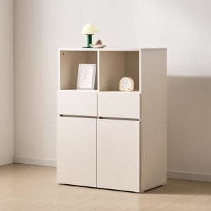 [기본형] 조아 수납장 모듈 다용도 거실 베란다 (더 높은/1단 오픈 서랍형 800), 4단, 크림화이트