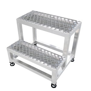 [유앤세이프]알루미늄 중량형 매쉬발판 2단 계단 조절좌타입 안전 작업발판 미니 계단