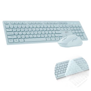 지클릭커 오피스프로 WMK10 인체공학 슬림 무소음 무선 키보드 마우스 세트 스카이블루