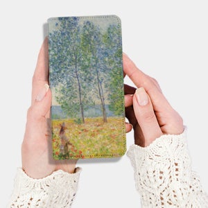 명화 디자인 슬림 지갑 플립 케이스 모네 070 포플러 나무 아래에서, 갤럭시A80