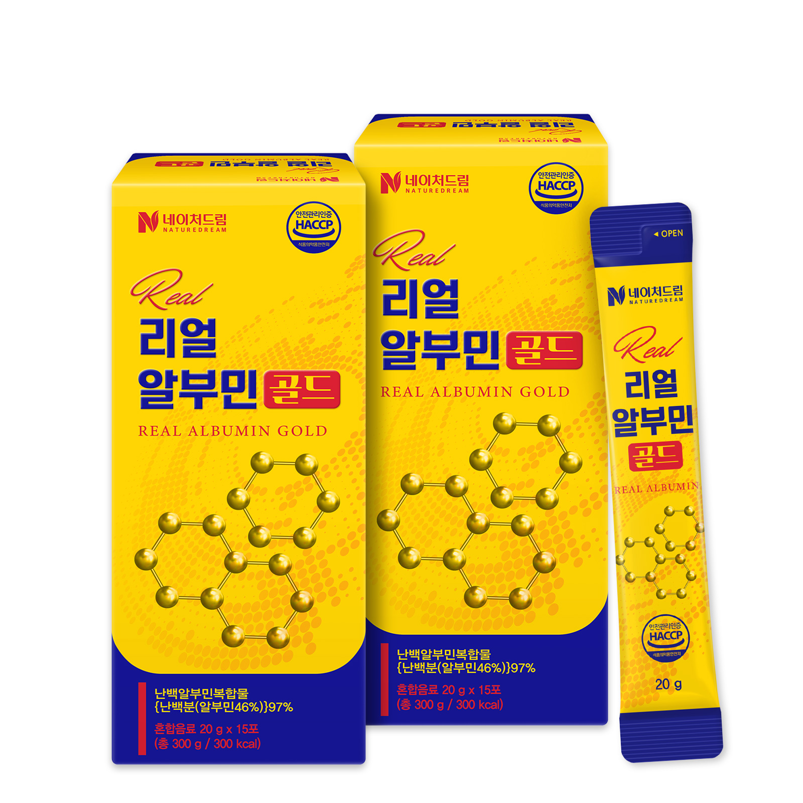 <b>네이처드림</b> 리얼 알부민 골드 20gx15포 2박스 난백알부민 스틱 아르기닌 활력