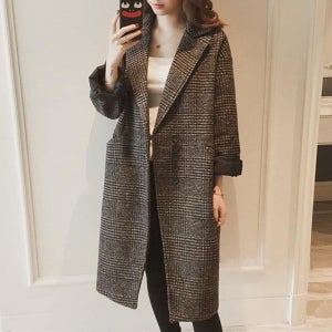 데일리 클래식 오버핏 울 체크 코트