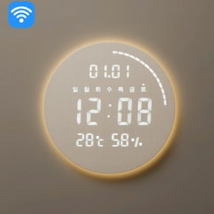 베이라이트 LED 시계 원형 온습도 벽 디지털 인테리어 벽걸이 와이파이 D