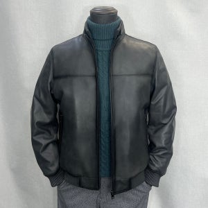 바쏘옴므 양가죽 자켓 이태리 차이나카라 구스다운 가죽 점퍼 차콜 WSZ4UB14