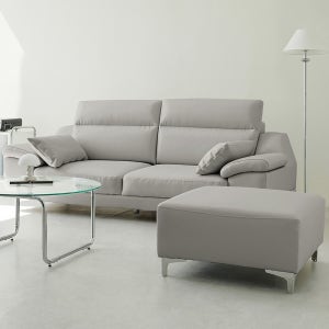 동서가구 뉴테라 천연면피가죽 소파 스툴포함, 라이트그레이, 3인용