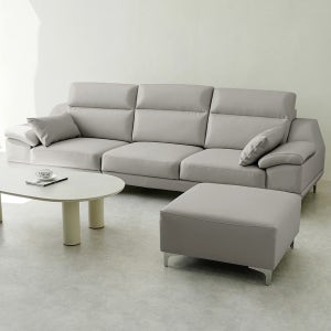 동서가구 뉴테라 천연면피가죽 소파 스툴포함, 라이트그레이, 4인용