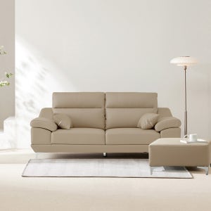 동서가구 뉴테라 천연면피가죽 소파 스툴포함, 베이지, 3인용