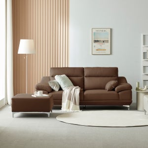 동서가구 뉴테라 천연면피가죽 소파 스툴포함, 카멜, 3인용