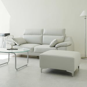 동서가구 뉴테라 천연면피가죽 소파 스툴포함, 화이트그레이, 3인용