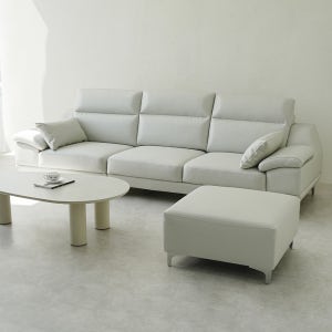 동서가구 뉴테라 천연면피가죽 소파 스툴포함, 화이트그레이, 4인용