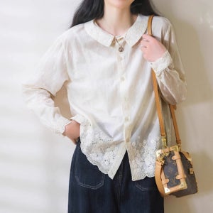 바담바담 펀칭블라우스 화이트 꽃 자수 셔츠 블라우스