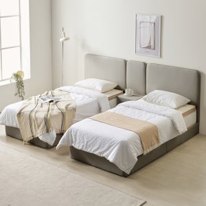 베이론 더블베드 부부침대 가죽 트윈 호텔식 침대 프레임 S+S(싱글+싱글), 라이트그레이