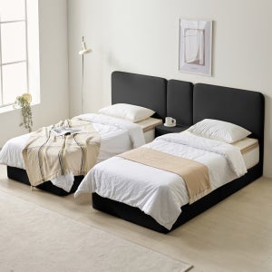 베이론 더블베드 부부침대 가죽 트윈 호텔식 침대 프레임 S+S(싱글+싱글), 블랙