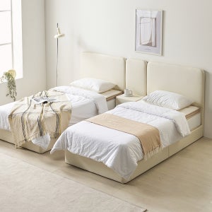 베이론 더블베드 부부침대 가죽 트윈 호텔식 침대 프레임 S+S(싱글+싱글), 크림아이보리