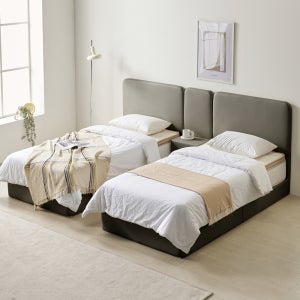 베이론 더블베드 부부침대 가죽 트윈 호텔식 침대 프레임 S+S(싱글+싱글), 머드그레이
