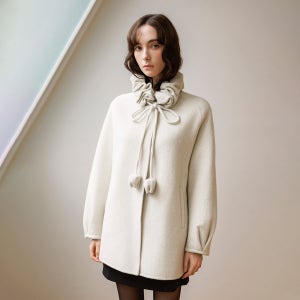 울 블렌딩 벌룬 소매 핸드메이드 하프코트 & 곱창넥 머플러 SET_2color