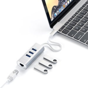 사테치 USB C 허브 어댑터 USB-A 3포트 이더넷 맥북 아이패드 아이폰 15 실버
