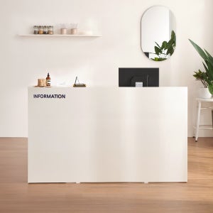 E0자재 카운터 계산대 인포데스크 안내데스크 1600mm, 선반 우측 / 화이트 (MN2077)