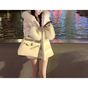 에코 밍크 퍼 코트 폭스 퍼 소매 하프 코트 자켓
