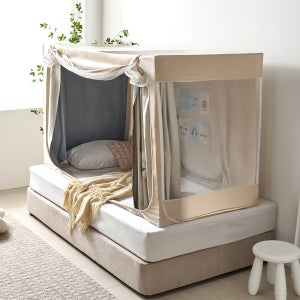 우풍제로 난방텐트 암막 1인용 우풍 사각 침대용 싱글, 베이지