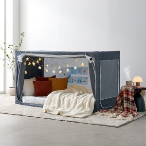 우풍제로 난방텐트 암막 1인용 우풍 사각 침대용 싱글, 네이비