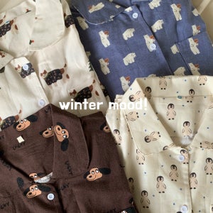 커플잠옷 윈터프렌즈 잠옷세트 파자마 순면 펭귄 강아지 베어 고양이 선물 주머니