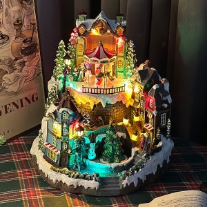 눈내리는 빈티지 타운 오르골 기차 크리스마스 선물 크리스마스 소품 무드등