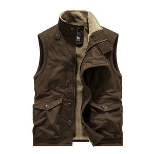 남성 레트로 코튼 양털 조끼 포켓 헌팅 베스트