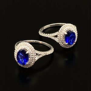 [Royal Sapphire Halo Ring] 로열 블루 사파이어 더블 헤일로 여성반지 S925