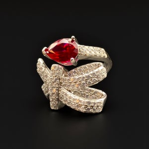 [Rouge Ribbon Ruby Ring] 루즈 하트컷 루비 리본링 S925