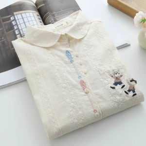 바담바담 아사면블라우스 꽃자수 둥근카라 캐릭터 블라우스