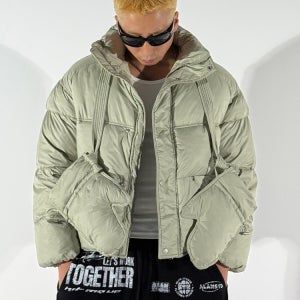 윈터 블록 숏패딩 (벙어리장갑+패딩모자 세트) 3COLOR 웰론안감 겨울점퍼 남녀공용 도프룸