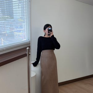 피스 스웨이드 뒷밴딩 롱스커트