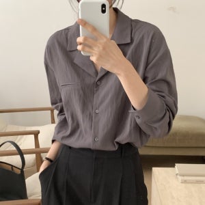 여성 루즈핏 더블카라 나일론 바스락 셔츠 블라우스 (아이보리 진베이지 차콜)