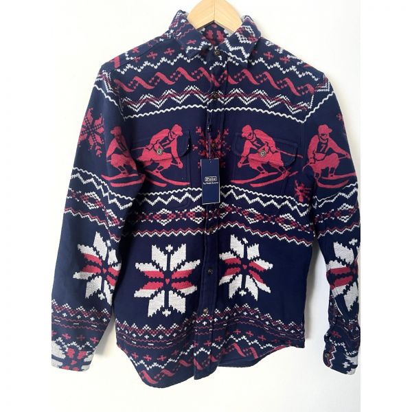 폴로 스키 스노우플레이크 <b>페어</b> 아일 플란넬 셔츠 <b>남성</b> S 블루 레드 5187569