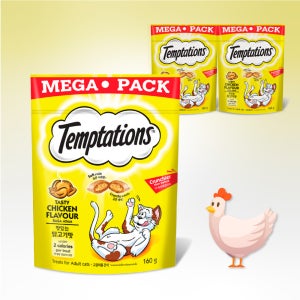 템테이션 메가 팩 고양이 간식 맛있는 닭고기맛, 160g, 3개