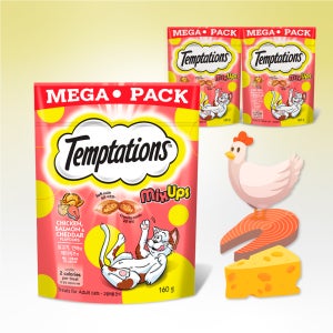 템테이션 메가 팩 고양이 간식 믹스업 닭고기+연어+체다치즈, 160g, 3개