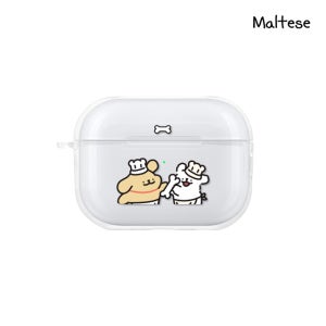 몰티즈 에어팟프로2 케이스 투명 일체형 러블리프렌즈 요리듀오 아기댕댕커플