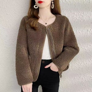 여성 니트 노카라 카라없는 양털자켓 후리스 뽀글이자켓
