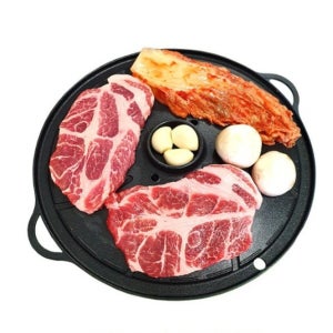 국산 원형 마늘 삼겹살 구이판 미니 자취생 혼족 가정 식당 캠핑 삼겹살 구이팬 고기 불판