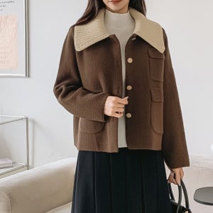 니트 카라 자켓 탈부착 루즈핏 단정한 포근한 코트